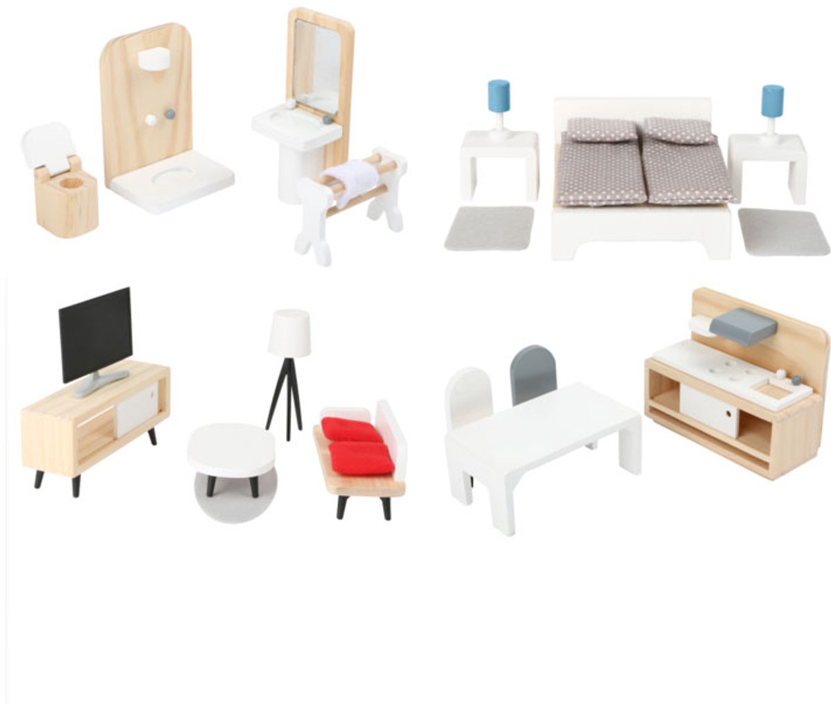 Small Foot - Puppenhausmöbel-Komplettset aus Holz, 28-teilig.