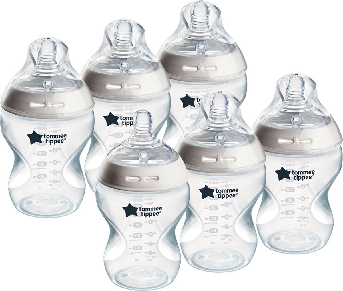 Tommee Tippee Natural Start Babyflaschen, 0 Monate+, Babyflaschen-Set mit 6 Stück, 260 ml, brustförmiger Sauger für natürliches Saugen, niedrige Durchflussrate, selbststerilisierend und BPA-frei, unverzichtbar für die Babyernährung