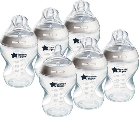 Tommee Tippee Natural Start Babyflaschen, 0 Monate+, Babyflaschen-Set mit 6 Stück, 260 ml, brustförmiger Sauger für natürliches Saugen, niedrige Durchflussrate, selbststerilisierend und BPA-frei, unverzichtbar für die Babyernährung