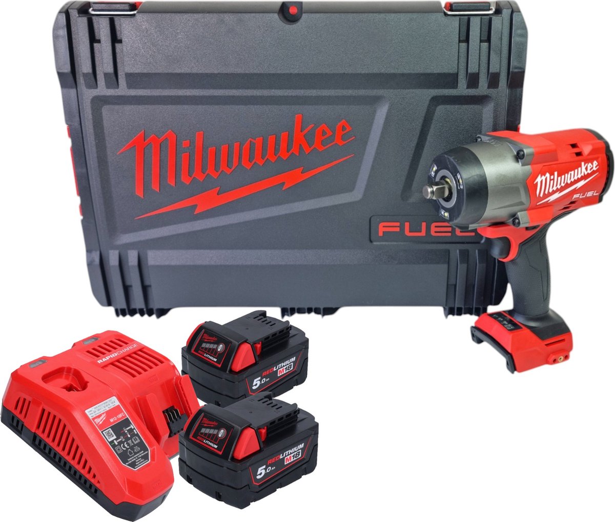 Milwaukee m18 fhiw2f12-502x accu-slagmoersleutel 18 v 1491 nm 1 2 ( 4933492783 ) koolborstelloos + 2x oplaadbare accu 5.0 ah + lader + hd doos
