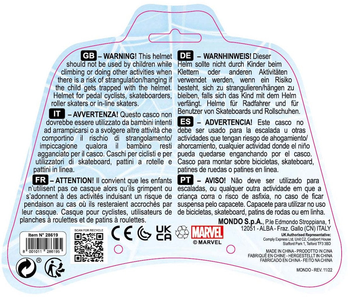 Mondo Spiderman-Helm – verstellbar – 52–56 cm
