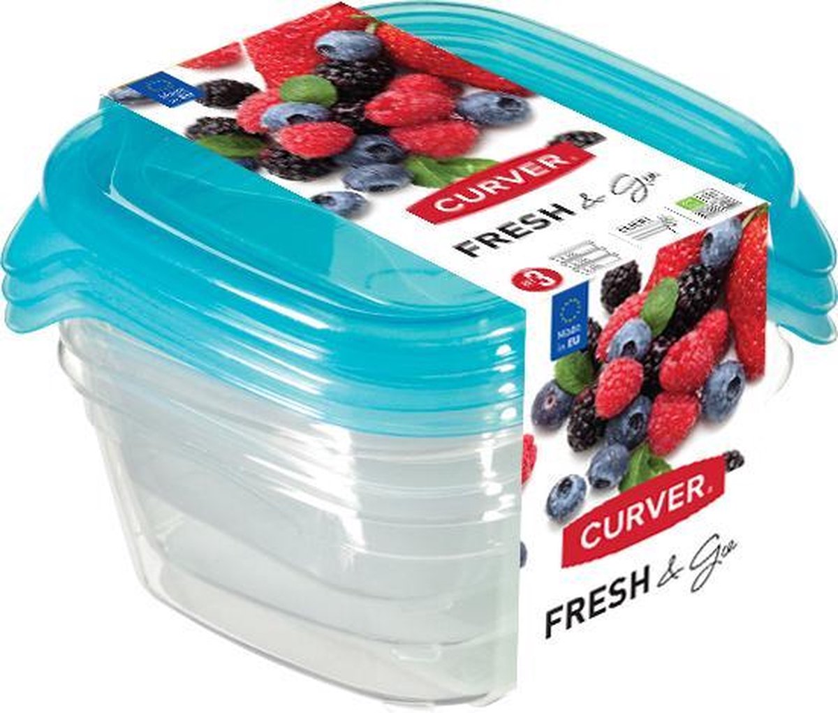 Curver-Set Fresh Go Square – 3x0,25l – transparentes Blau