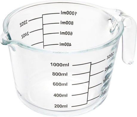 Gefu Dimenso Messbecher – 1000 ml – Borosilikatglas – mikrowellengeeignet – spülmaschinenfest – transparent