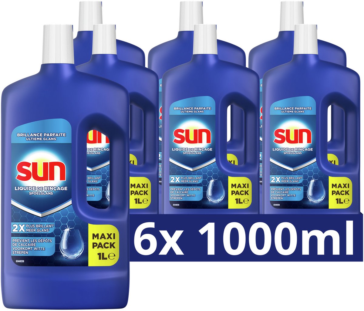 Sun spoelglans - vaatwas - glansspoelmiddel dat witte strepen en kalkaanslag verwijdert en voorkomt en zorgt voor een perfecte glans - 6 x 1 l