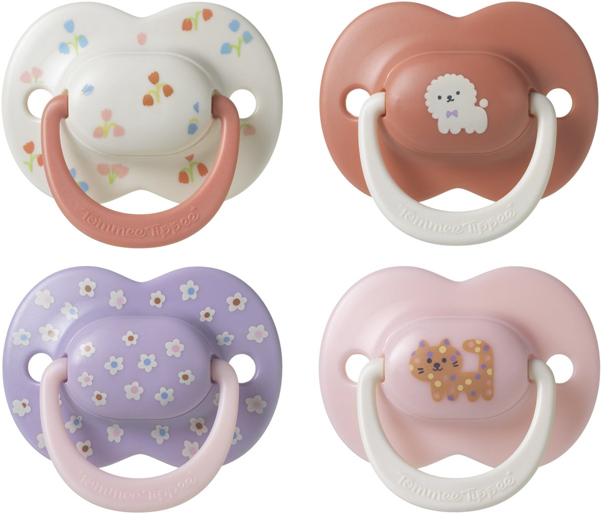 Tommee Tippee Ultimate Fit Schnuller – 6–18 Monate – 4 Stück – kieferorthopädischer symmetrischer Schnuller für Babys – 100 % BPA-freies Silikon – rosa Deko