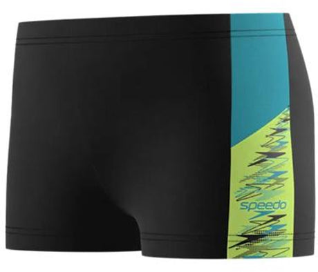 Speedo dive aquashort jongens - zwembroek jongens met korte pijp - zwemshort jongens met trekkoord - sportzwembroek kids met vormvaste pasvorm - zwart groen - 164