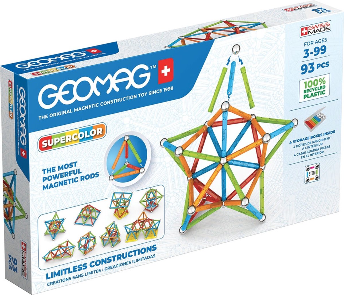 Geomag Super Color Recycling – magnetisches Konstruktionsspielzeug mit Paneelen – 93 Teile – ab 3 Jahren