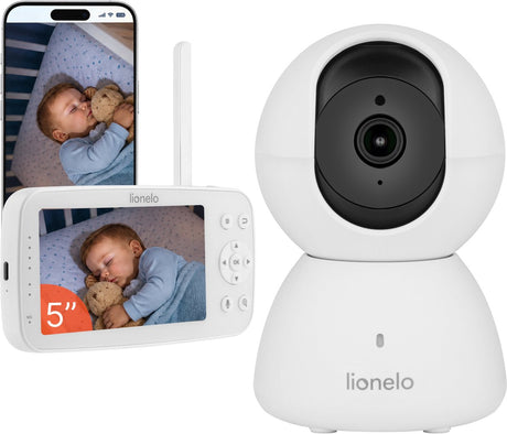 Lionelo Babyline 8.4 Babyphone mit Kamera – 5-Zoll-Monitor und Smartphone-App – Full HD 1080p – WiFi-Babyphone – Weinen, Bewegungs- und Geräuscherkennung – Nachtsicht – Zwei-Wege-Kommunikation – bis zu 300 m Reichweite