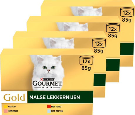 Gourmet Gold Tender Treats – Katzenfutter Nassfutter – Huhn Lachs Rind Seefisch – 48 x 85 g