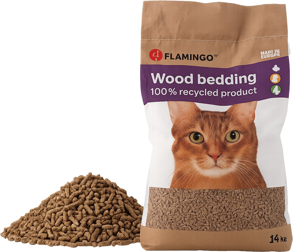 Flamingo Katzenstreu Holzpellets – Katzenstreu 14 kg für 140 Tage – Holzpellets braun – 100 % natürliches Holz, kompostierbar