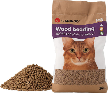 Flamingo Katzenstreu Holzpellets – Katzenstreu 14 kg für 140 Tage – Holzpellets braun – 100 % natürliches Holz, kompostierbar
