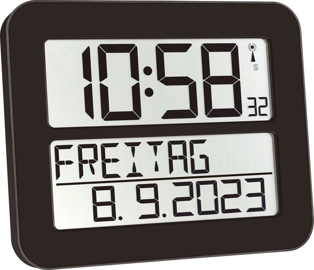 Tfa dostmann 60.4512.01 – Uhr – digital – funkgesteuert – 7 Sprachen – zweite Zeit – Alarm – Schlummerfunktion – LCD – schwarz