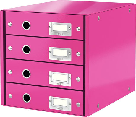 Leitz wow click store ladekast met 4 laden - 81% gerecycled karton - voor a4 formaten - ruimtebesparende opberger - roze
