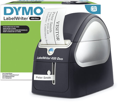 Dymo Labelwriter 450 Duo Etikettendrucker | Direkter Thermo-Etikettendrucker | schneller Druck von Etiketten, Barcodes und mehr | Druckt sowohl auf LW-Etiketten als auch auf Kunststoff-D1-Etiketten