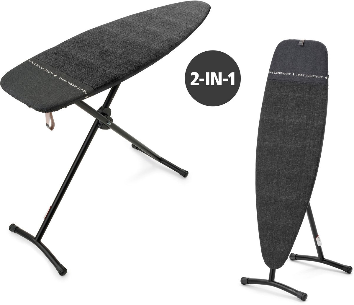 Brabantia Bügelbrett und Dampfbrett D – 2 in 1 – zum Bügeln und Dämpfen geeignet – 135 x 45 cm – Jeansschwarz