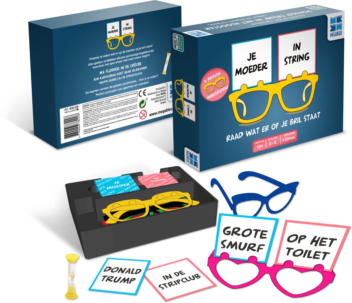 Megableu Deine Mutter im Tanga – urkomisches Partyspiel – Brettspiel für Jugendliche und Erwachsene – 2–6 Spieler – mit verrückter Brille