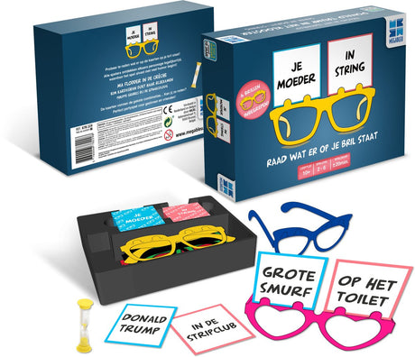 Megableu Deine Mutter im Tanga – urkomisches Partyspiel – Brettspiel für Jugendliche und Erwachsene – 2–6 Spieler – mit verrückter Brille