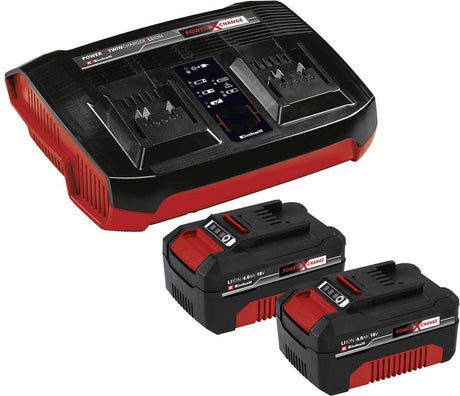 Einhell 18 V 4,0 Ah Power X-Change Starter Kit – 2x 4,0 Ah Akku und Duo-Ladegerät – universell für alle Power X-Change Maschinen