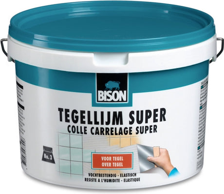 Bison Fliesenkleber Super Eimer 3 kg, für alle Fliesenarten, feuchtigkeitsbeständig, leicht zu verarbeiten, lösungsmittelfrei