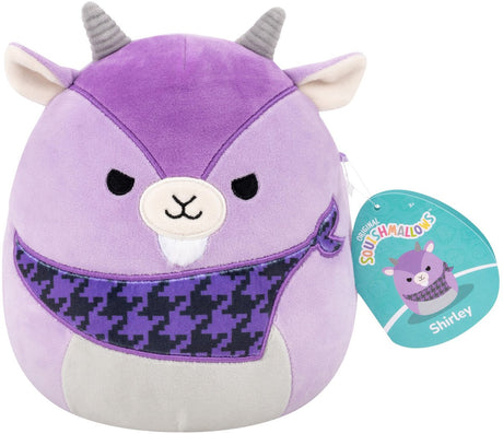 Squishmallows – kleine Plüsch-Ziege Shirley, 19 cm, lila, mit Bandana und schelmischen Augen