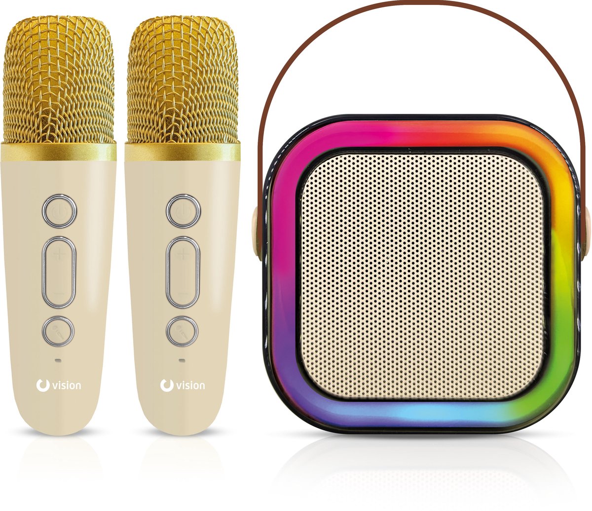 Vision products karaoke speakerset met 2 microfoons goud