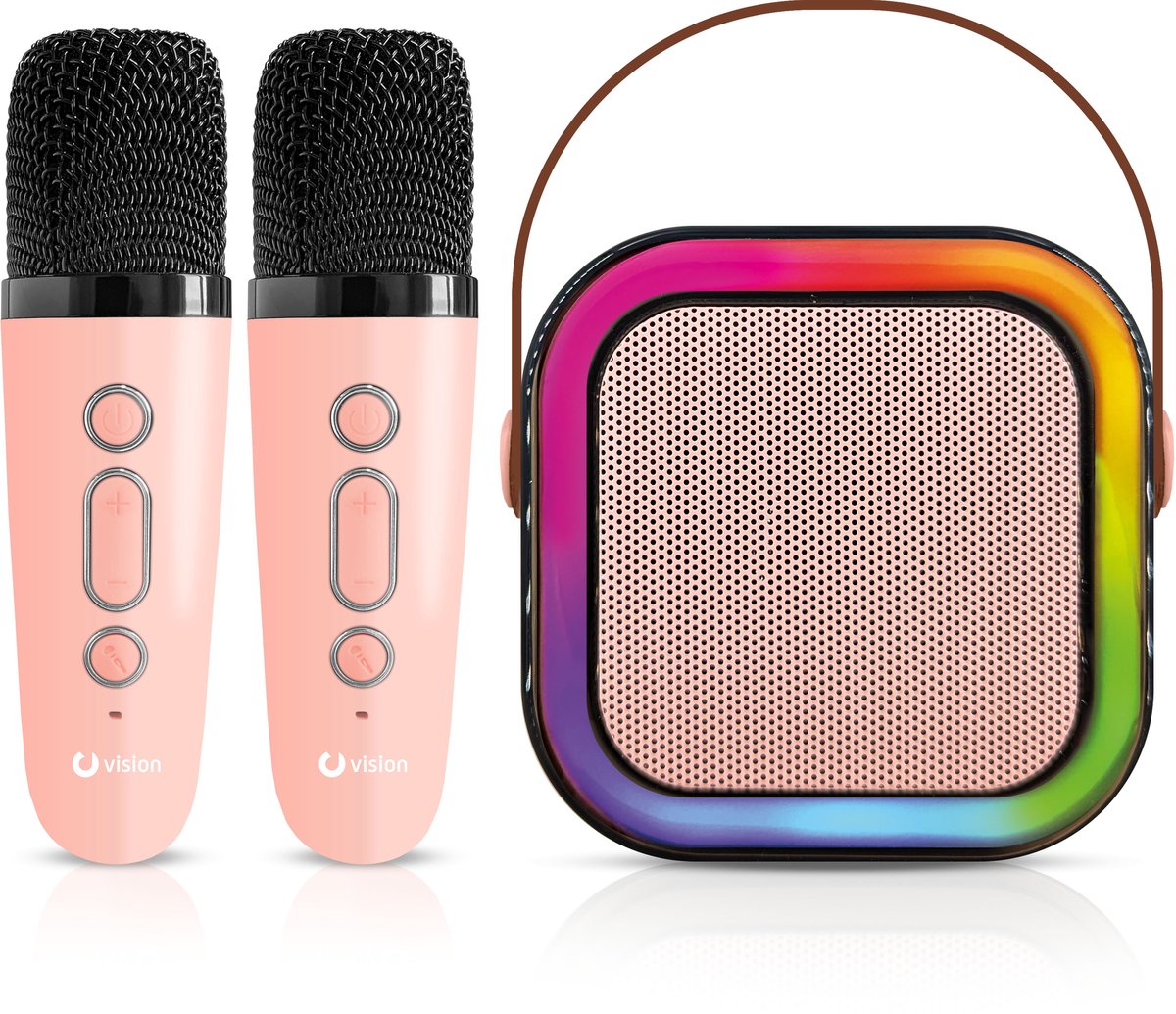 Vision products karaoke speakerset met 2 microfoons roze