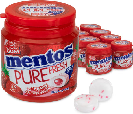 Mentos Kaugummi pure frische Erdbeere – Kaugummi – zuckerfrei – 8x50 Stück