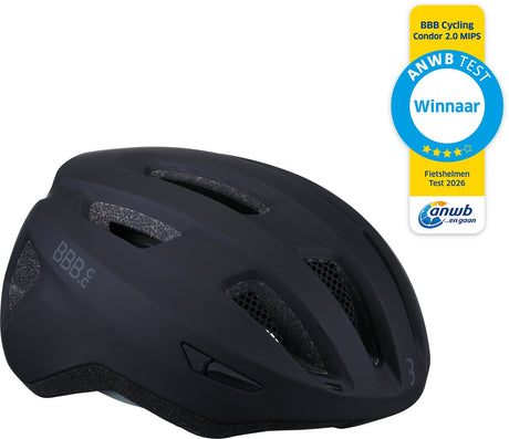 Bbb cycling condor 2.0 mips fietshelm - voor racefiets, mountainbike en ebike - winnaar anwb fietshelmentest 2026 - dames heren - medium - mat zwart - bhe-174