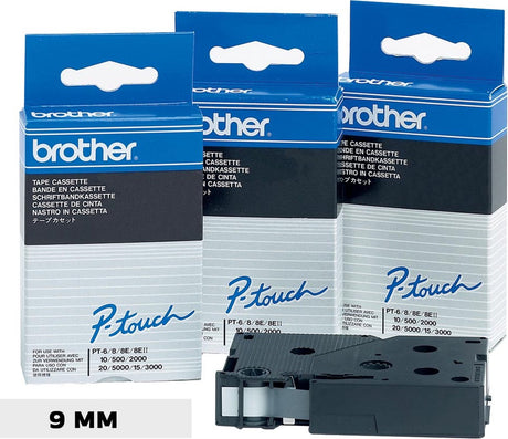 Brother p-touch tc-395 weiß auf schwarz 9 mm