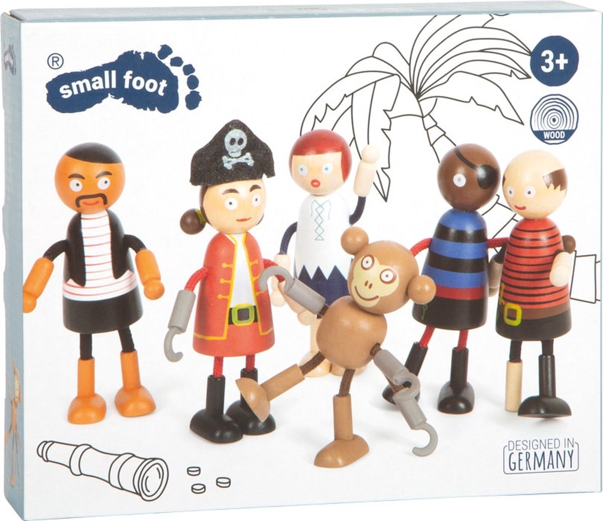 Kleiner Fuß - biegbare Piratenfiguren aus Holz, 6-tlg.