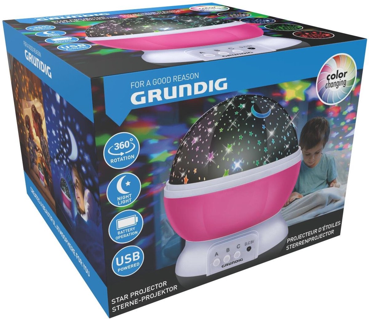 Grundig - Sternenprojektor - mehrfarbig - Nachtlicht - Kinderzimmer - Sternenlampe