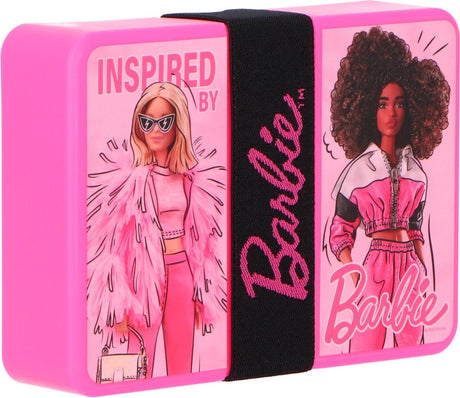 Markenlose Sans-Marque-Lunchbox, Brotkasten, Barbie, rosa Kunststoff für die Schule.