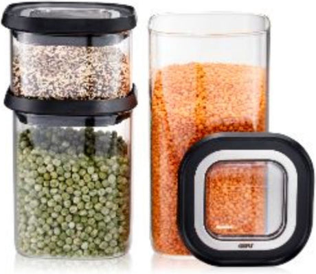 Gefu Vorratsdosen-Set – 3-teilig – Borosilikatglas – 400 ml, 900 ml und 1400 ml
