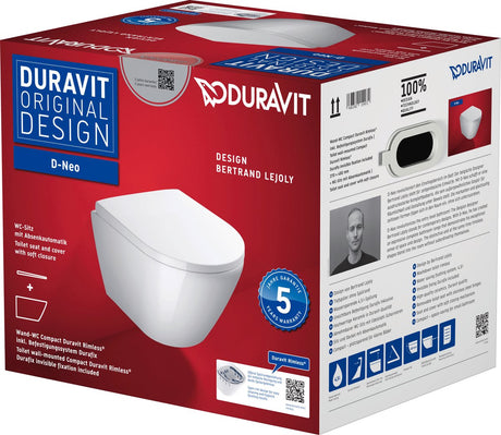 Duravit D-neo Pack Wand-WC mit Soft-Close-Sitz 48 cm weiß