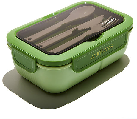 Muitomas Lunchbox – 1,1 Liter – 3 Fächer – mikrowellen- und spülmaschinenfest – inklusive Besteck – grün