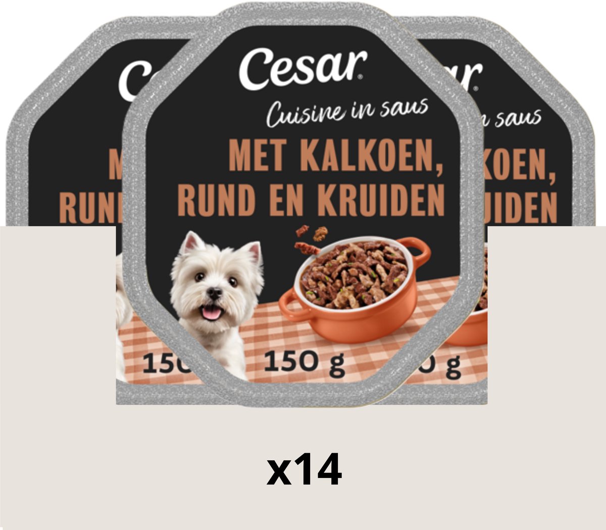 Cesar Hundefutter - Küche - Putenfleisch in Soße - Becher 14x150g