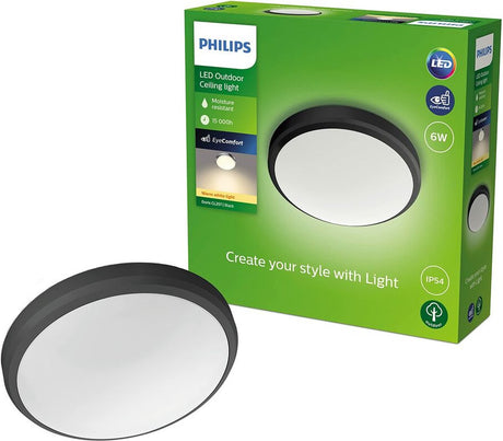 Philips led doris ceiling 6w 27k black ip54 hv
