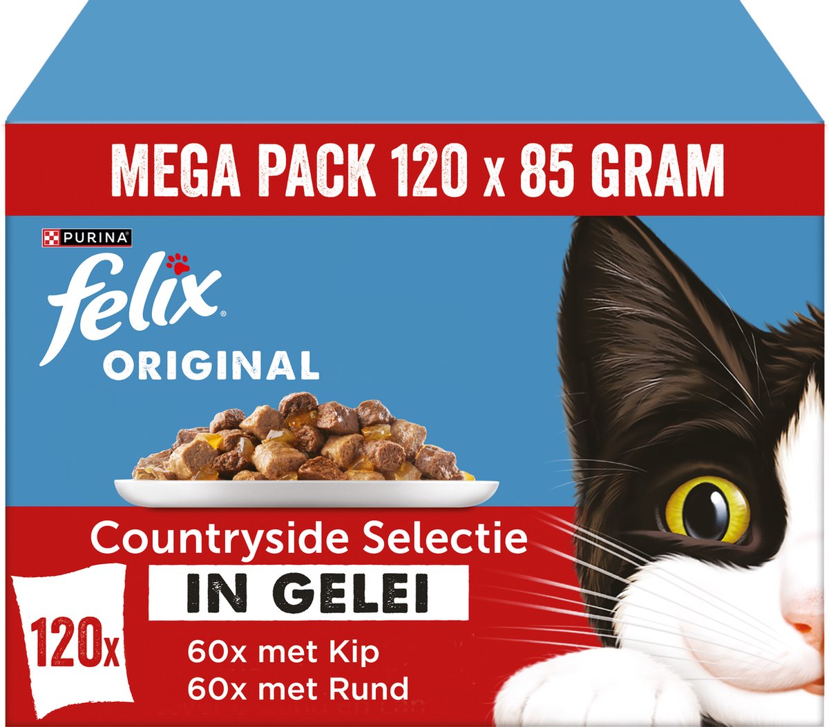 Felix Original Mix Auswahl in Gelee - Landauswahl - Nassfutter für Katzen - Rind Huhn - 120 x 85 g