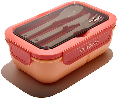 Muitomas Lunchbox – 1,1 Liter – 3 Fächer – mikrowellen- und spülmaschinenfest – inklusive Besteck – Pfirsichflaum