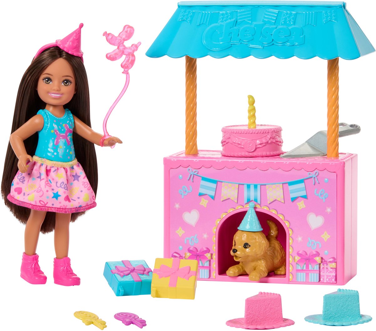 Barbie Club Chelsea Geburtstagsüberraschungspuppe und Zubehör