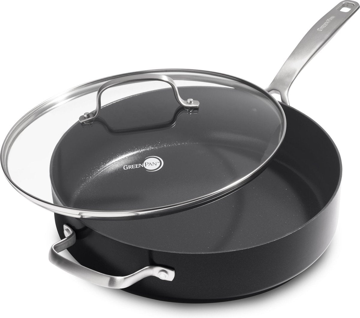 Greenpan copenhagen hapjespan 28cm - 4.3l - met deksel - extra handvat - pfas-vrij