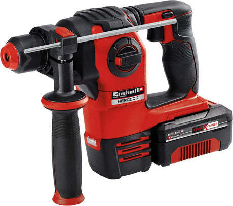 Einhell accu boorhamer herocco li kit - power x-change - 18 v li-ion - 2,2 joule - sds-plus - incl. 3 boren, platte beitel en puntbeitel - incl. e-box - incl. 3.0 ah accu + lader
