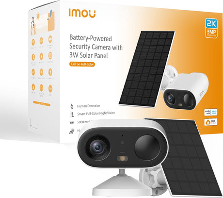 Imou cell go full color met zonnepaneel - beveiligingscamera - 2k draadloos bewakingscamera voor buiten - 5000 mah accu - eenvoudige installatie - ai-persoonsdetectie - smart full color night vision - ip65 weerbestendig - inclusief zonnepaneel