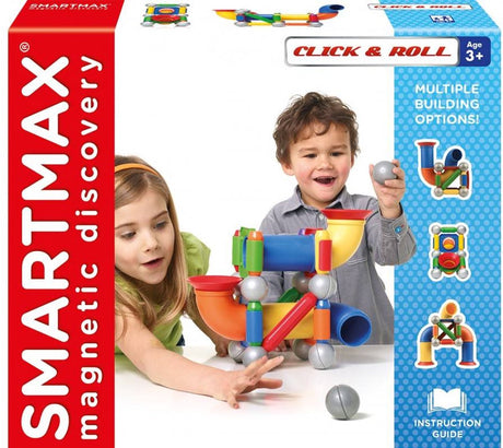 Smartmax Click Roll – Magnetische Kugelbahn – 30-teiliges Bauset mit Rohren und Stäben – Lernspielzeug für Vorschulkinder – ab 3 Jahren