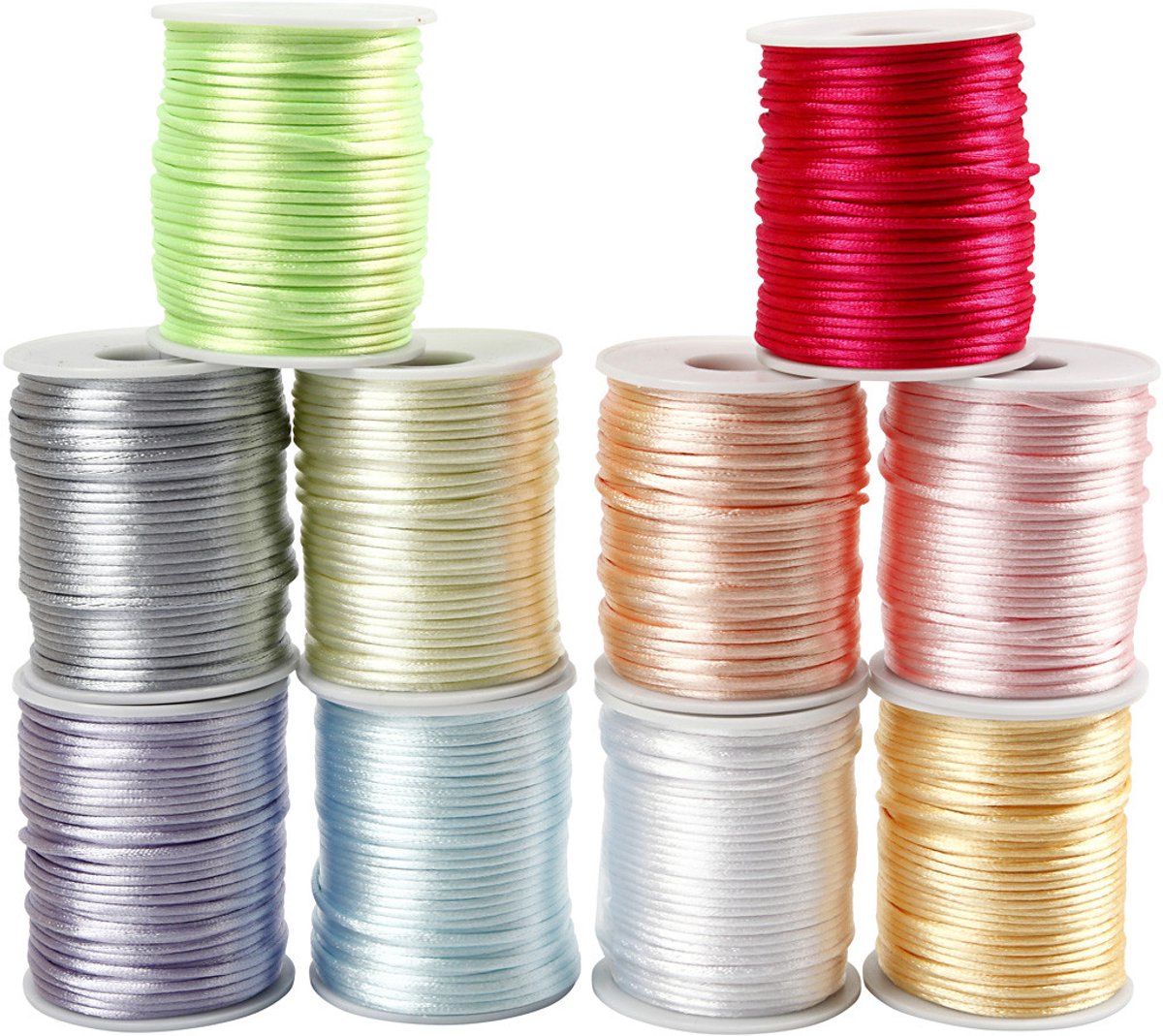 Creativ Company Satinschnur, Stärke 2 mm, Pastellfarben, 10x50 m 1 Karton