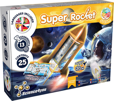 Science 4 you science4you Super-Raketenstart – Experimentierset – 13 Experimente – fliegt bis zu 20 m hoch – Sprachspielzeug