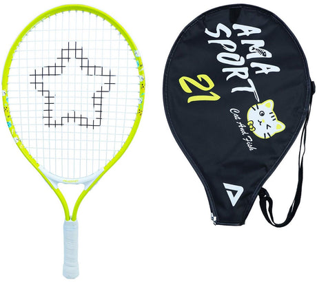 Ama Sport Kinder-Tennisschläger Cat Yellow 21 Zoll – leichter Junior-Schläger mit Tasche – ideal für Anfänger –