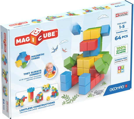 Geomag Magicube Kreativset Recycling – Bunte Magnetbausteine – 64-teilig – ab 3 Jahren