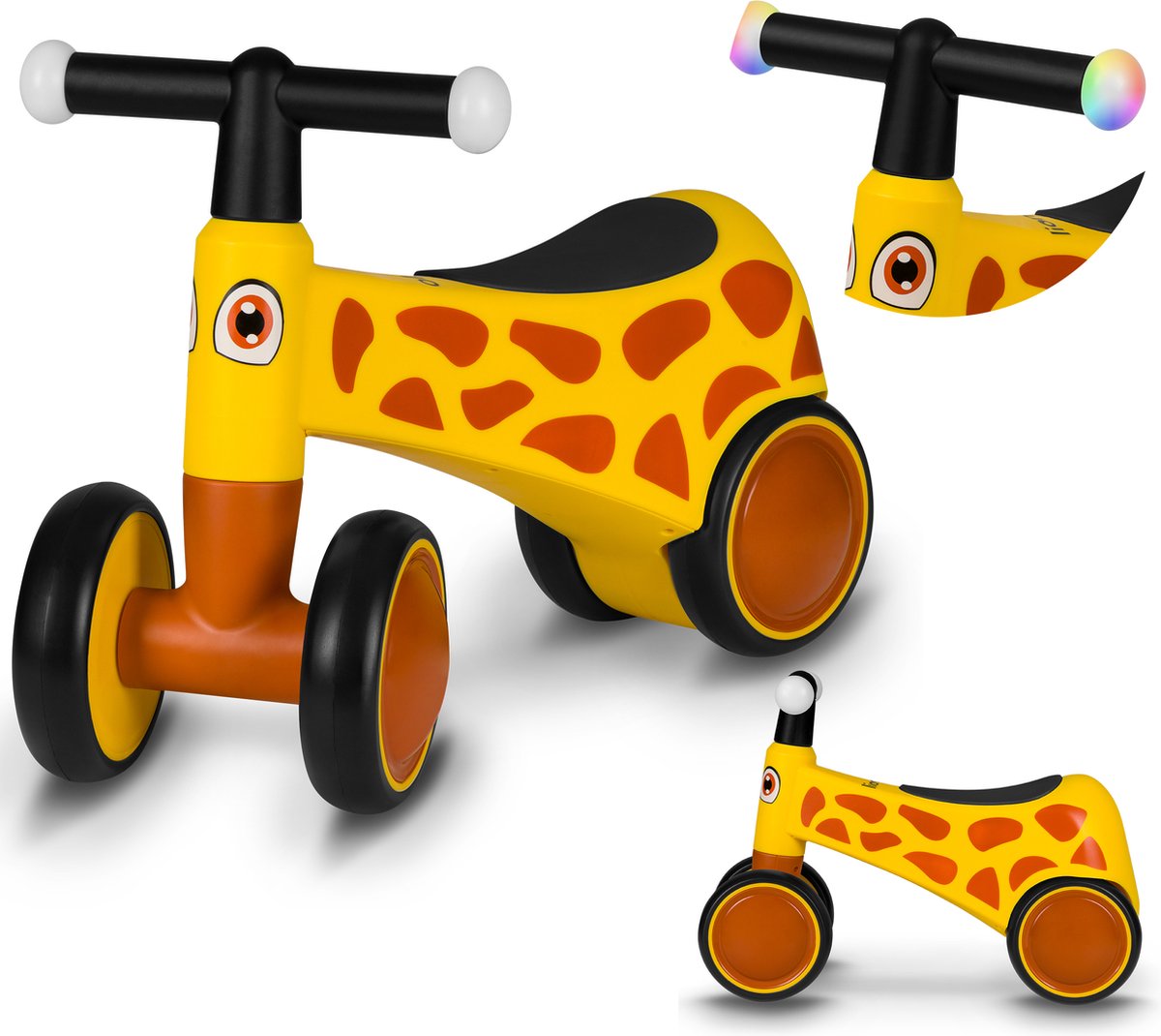 Lionelo Sammy Laufrad – 4 Räder – Beleuchtung in den Griffen – ab 1 Jahr – extra bequemer Sattel – rutschfeste Griffe – ergonomisches Design – bunte Tiermotive – Jungen Mädchen – ohne Werkzeug montierbar