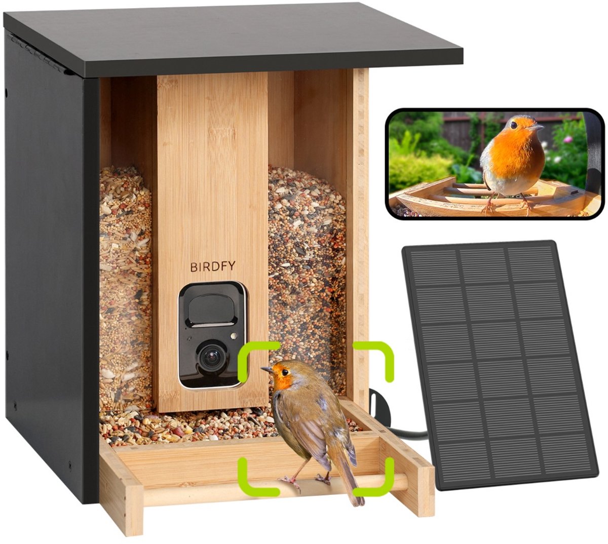 Birdfy Futterspender Bambus – Vogelhaus mit Kamera – Live-Vogelbeobachtung über Ihr Smartphone – Intelligentes Vogelhaus mit KI-Erkennung 1080p HD – Farb-Nachtsicht – kabelloses Solarpanel – nachhaltiges Bambus-Design – Geschenk für Naturliebhaber